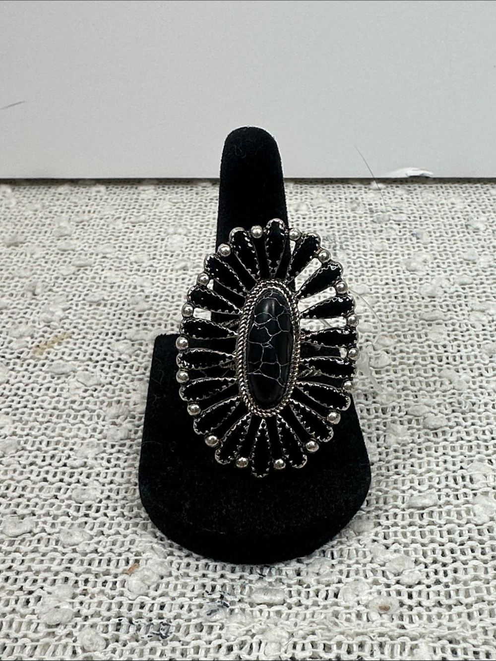 Southwest-style black stone concho statement ring adjustable 8